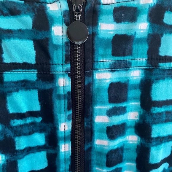 Marvin Richards Teal Watercolor Belted Fit and‎ Flare Dress Size 2 Pockets - Picture 3 of 6